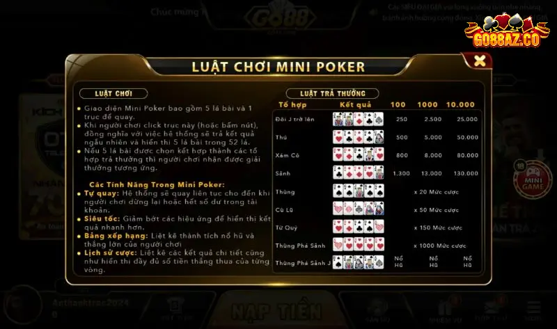 Luật chơi Mini Poker cực đơn giản